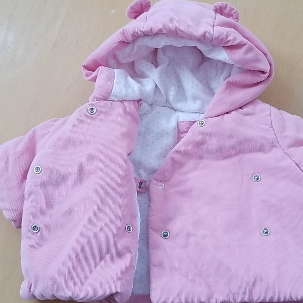 Baby Gap pink corduroy coat with bear ears 0-3 mos - Picture 10 of 12